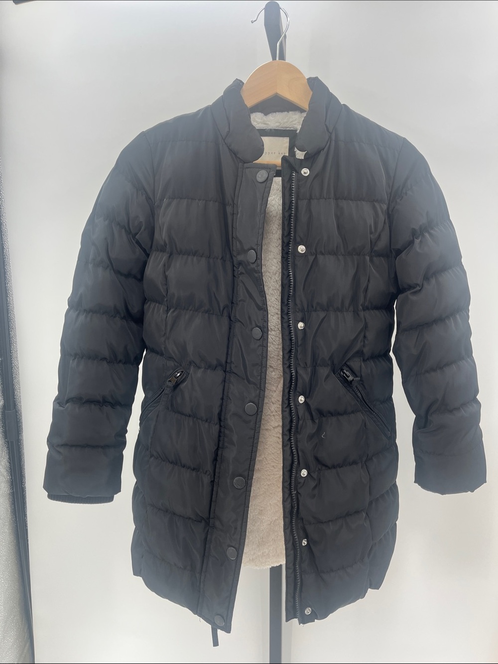 Copper Key Black Quilted Puffer Coat with Sherpa Lining